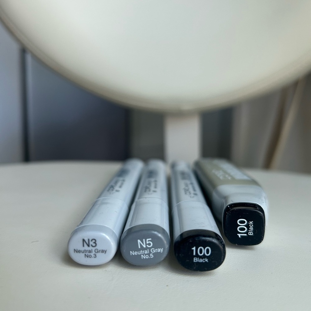 N3, N5, 100 & 100 Refill Copic Sketch Markers (set of 4 - gray/black/neutrals)